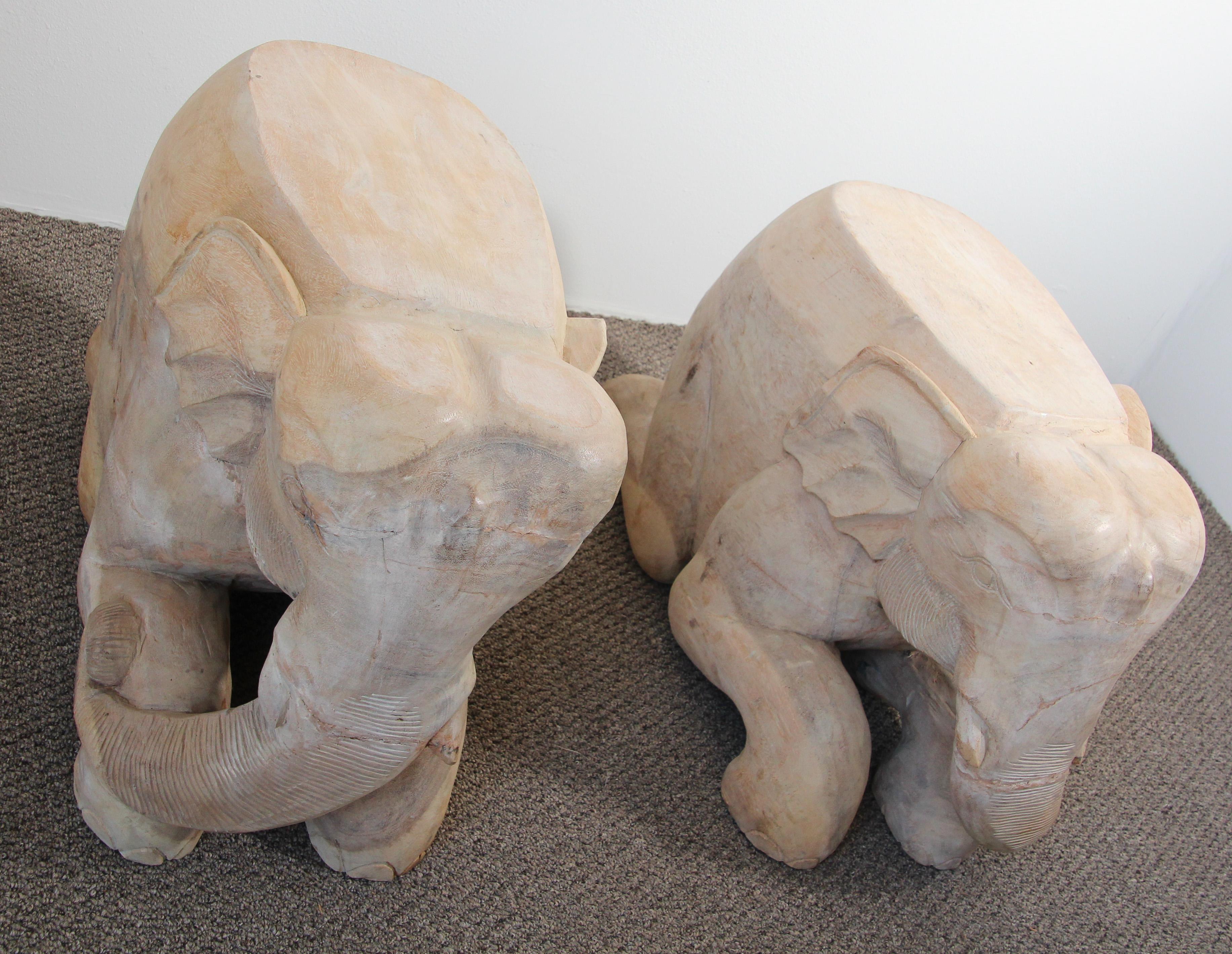 Hand-Carved Vintage Asian Elephant Wooden Side Table Stools 1