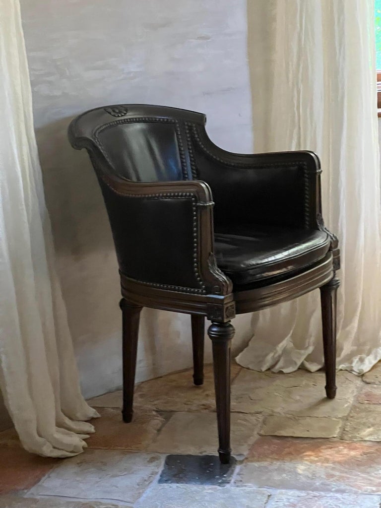 HandCarved Vintage Chair with Leather Upholstery For Sale at 1stDibs