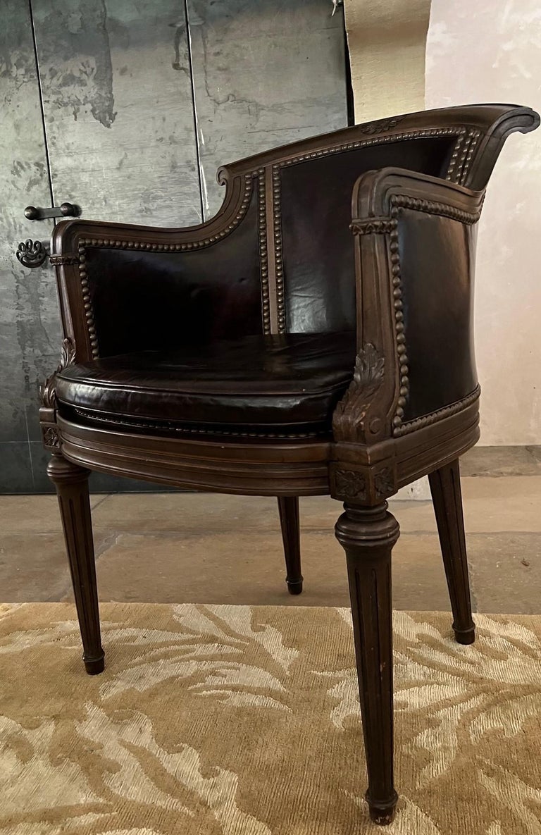 HandCarved Vintage Chair with Leather Upholstery For Sale at 1stDibs