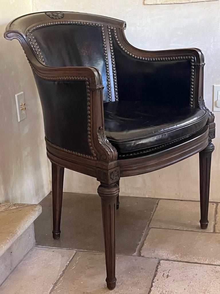 HandCarved Vintage Chair with Leather Upholstery For Sale at 1stDibs