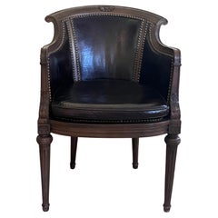 Hand-Carved Vintage Chair with Leather Upholstery