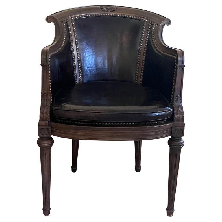 HandCarved Vintage Chair with Leather Upholstery For Sale at 1stDibs