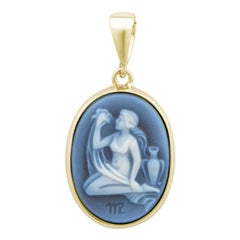 Hand-Carved Virgo Zodiac Agate Cameo 925 Sterling Silver Pendant Necklace