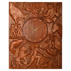 Hand-Carved Wall Clock Signed B. Strid, Västervik, 1945