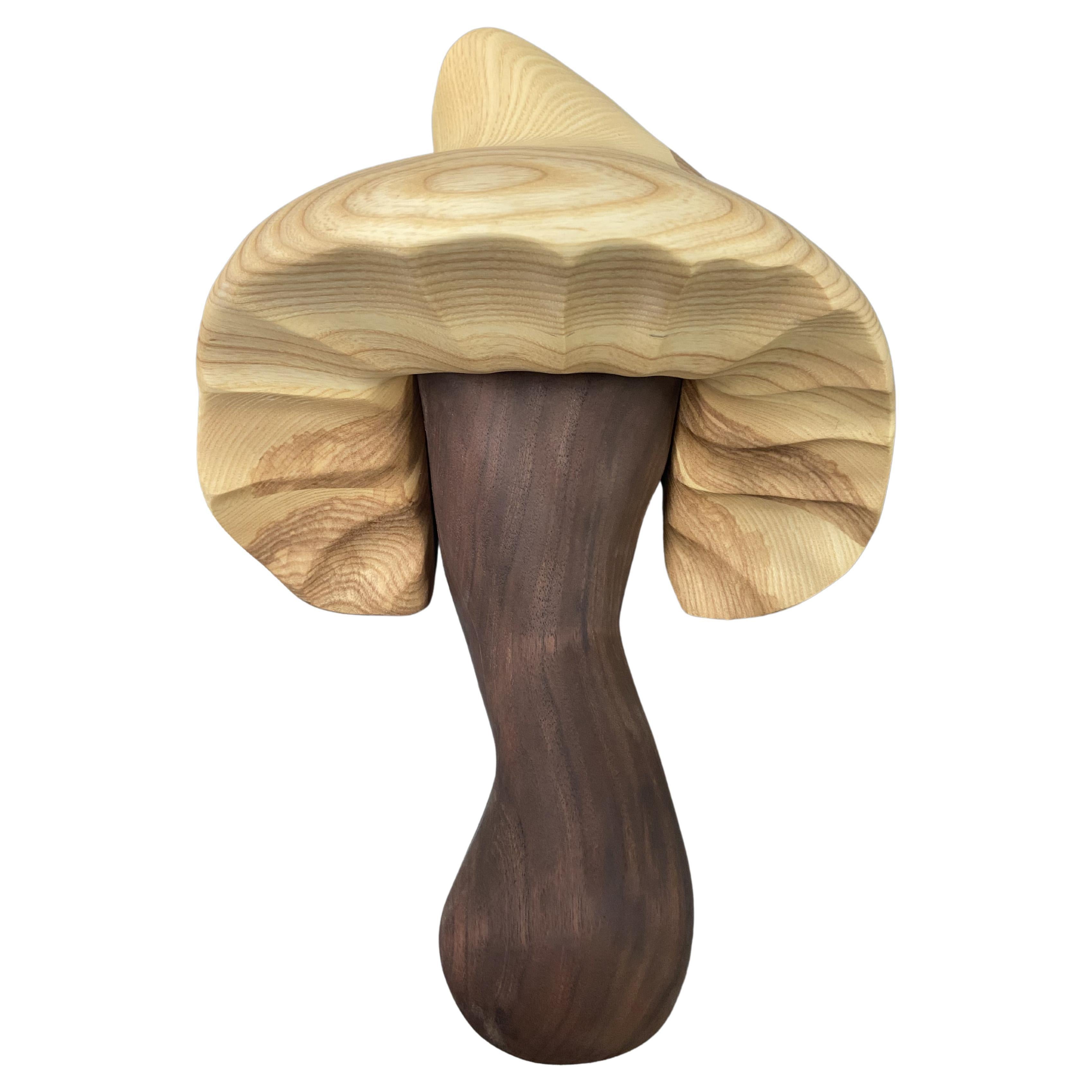 Hand-Carved Wall-Mounted Mushroom from Walnut and Ash For Sale