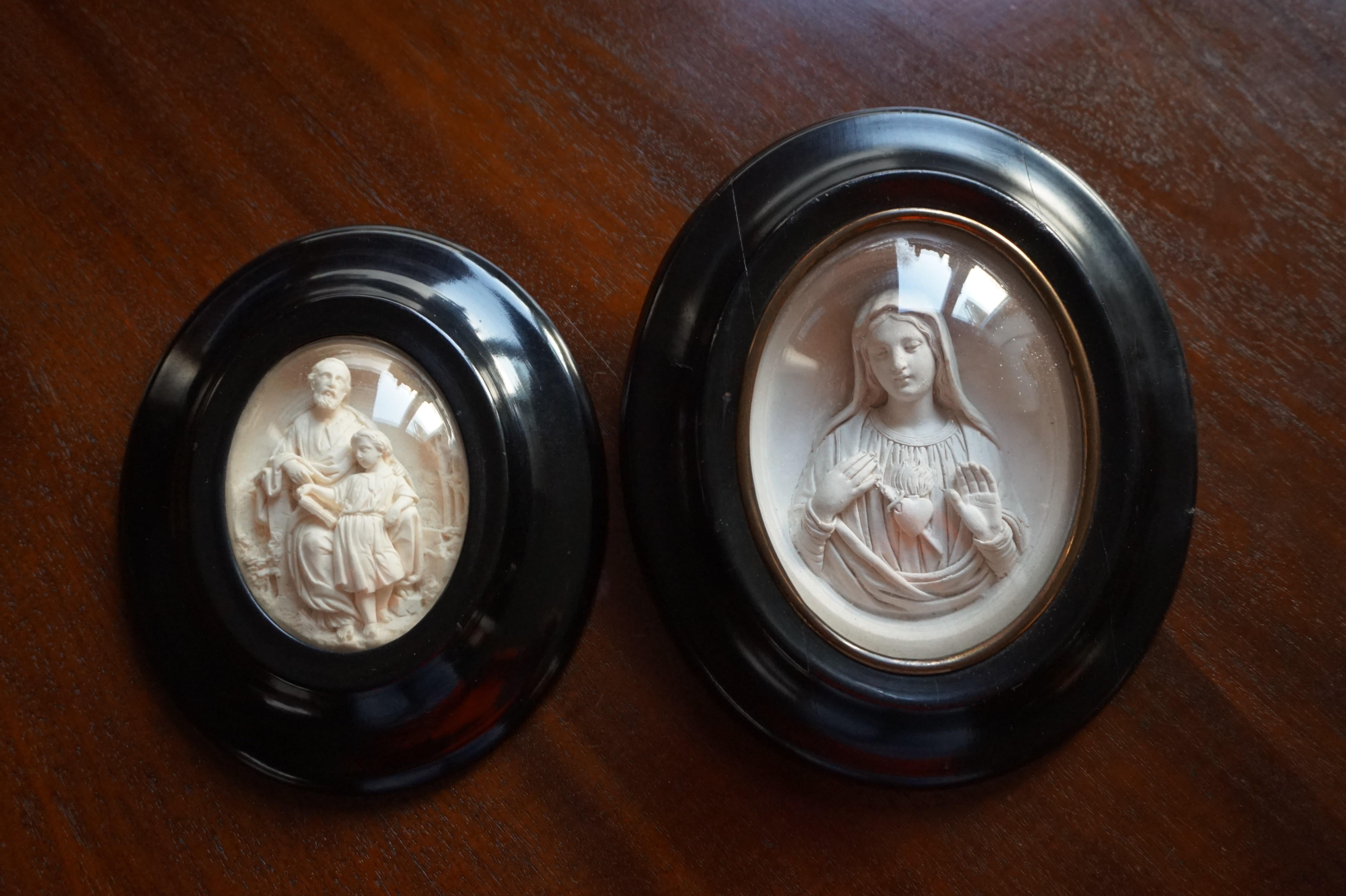 Hand Carved Wall Plaques with Sepiolite Sculptures of Mary Jesus and Joseph 8