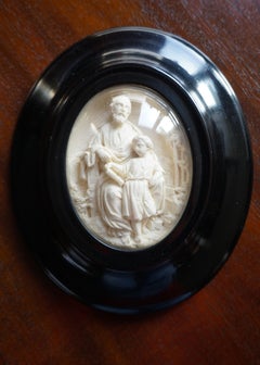 Hand Carved Wall Plaques with Sepiolite Sculptures of Mary Jesus and Joseph