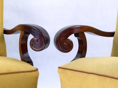 Hand Carved Walnut Art Nouveau Armchairs, circa 1920