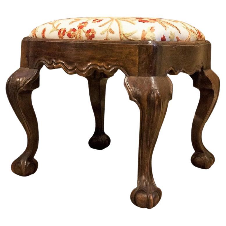 Hand-Carved Walnut Ball-And-Claw Stool, Portugal Circa 1800
