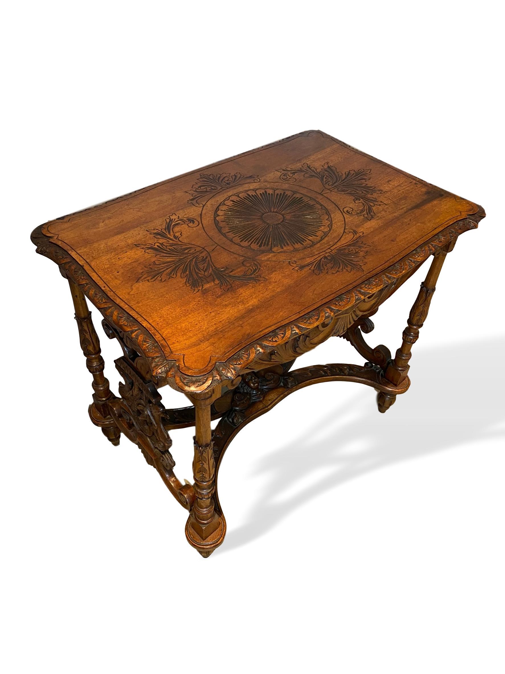 Hand-Carved Hand Carved Walnut Center Table, Italian, circa 1880