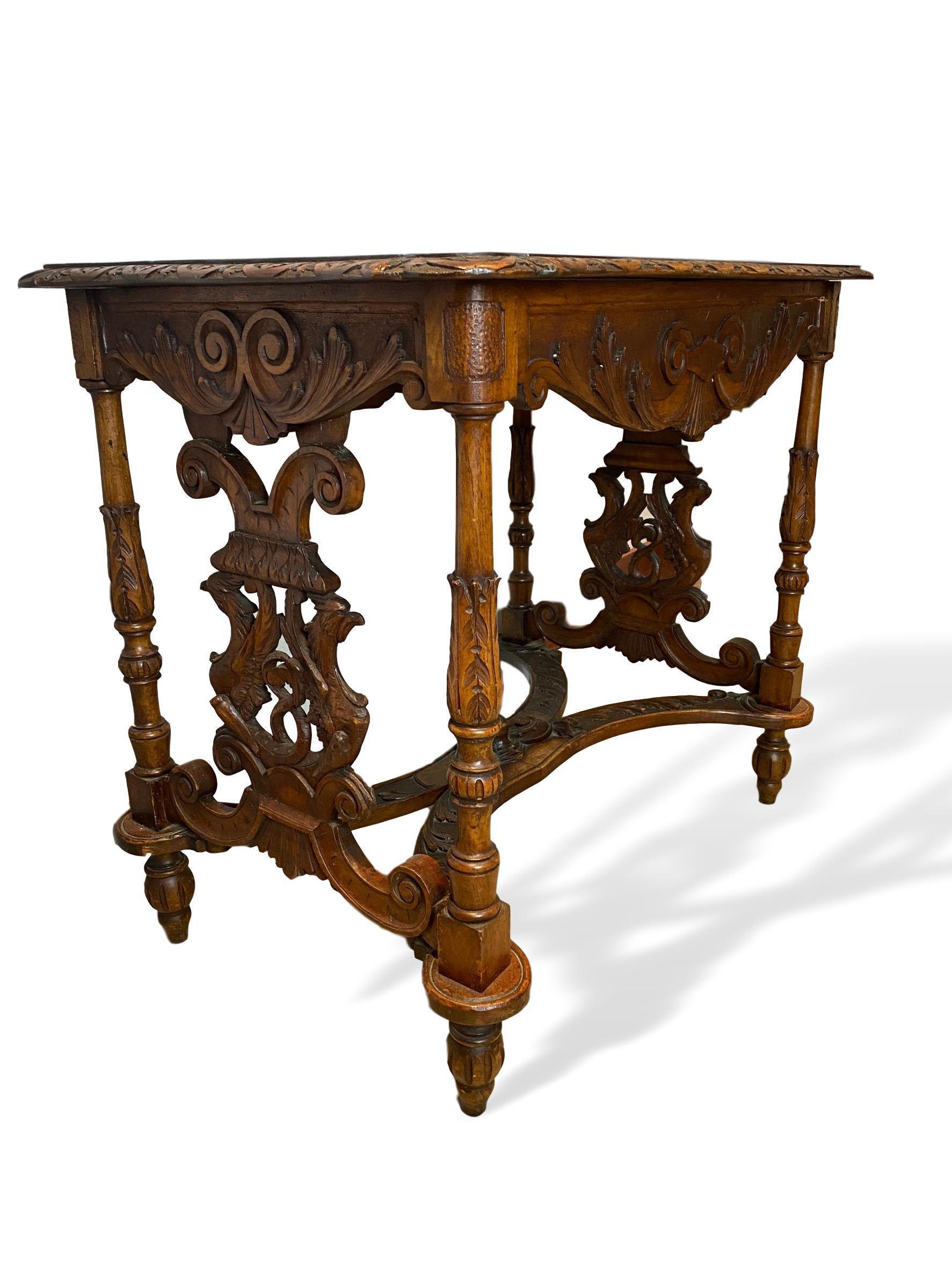 Hand Carved Walnut Center Table, Italian, circa 1880 In Good Condition In Banner Elk, NC
