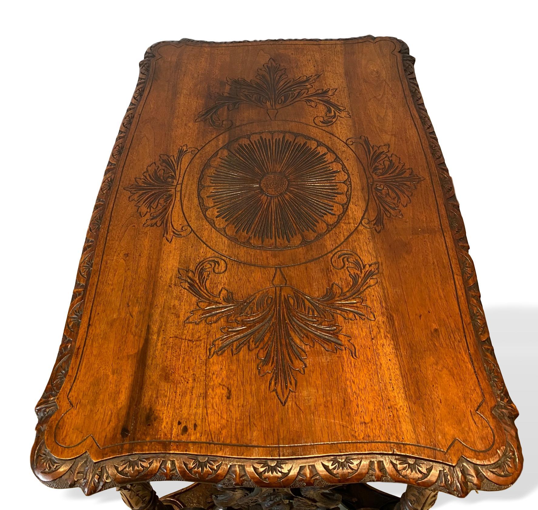 19th Century Hand Carved Walnut Center Table, Italian, circa 1880