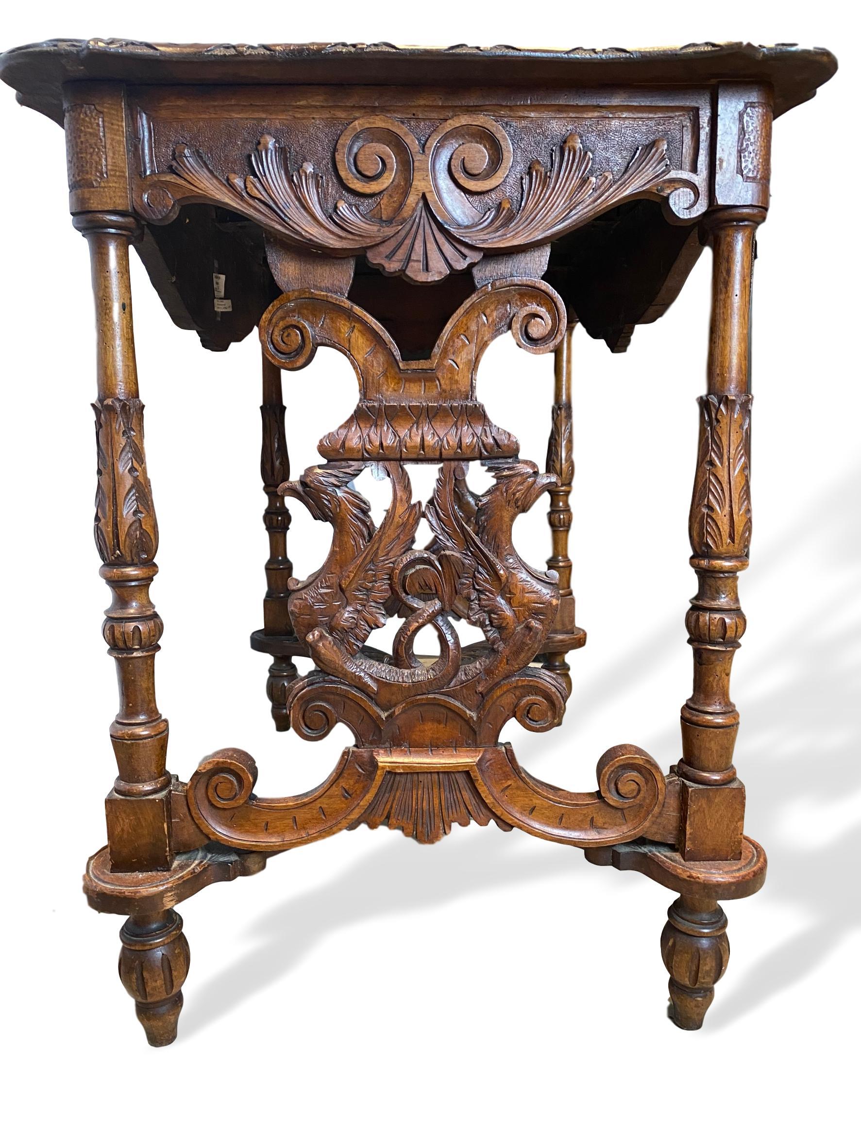 Hand Carved Walnut Center Table, Italian, circa 1880 1