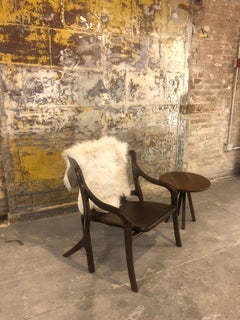 Hand-Carved Walnut Chair and Side Table Made in Brooklyn