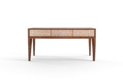 Hand-Carved Walnut Console with Intricate Mother-of-pearl Geometric Design