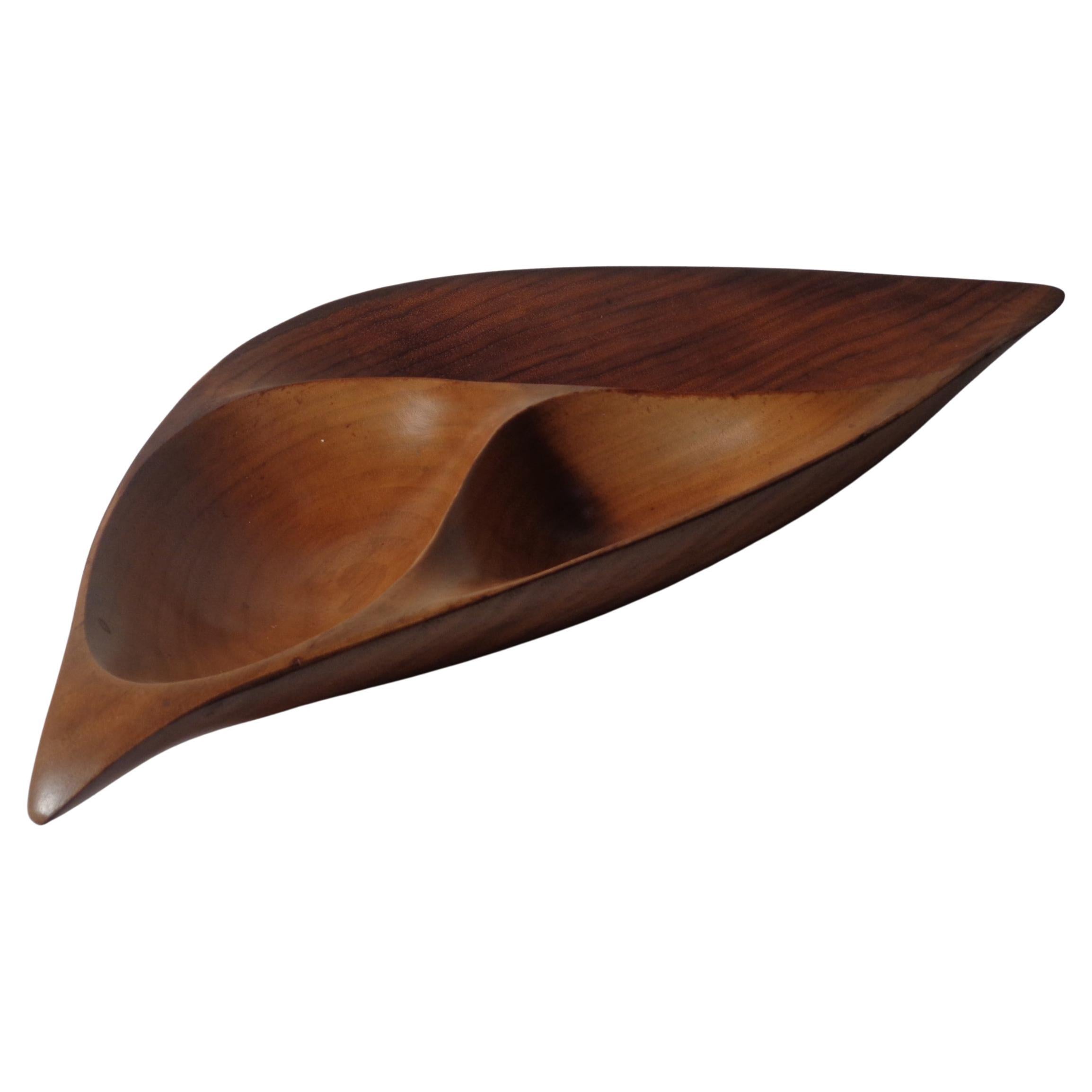 Hand-Carved Hand Carved Walnut Free Form Bowl by Emil Milan, 1950's