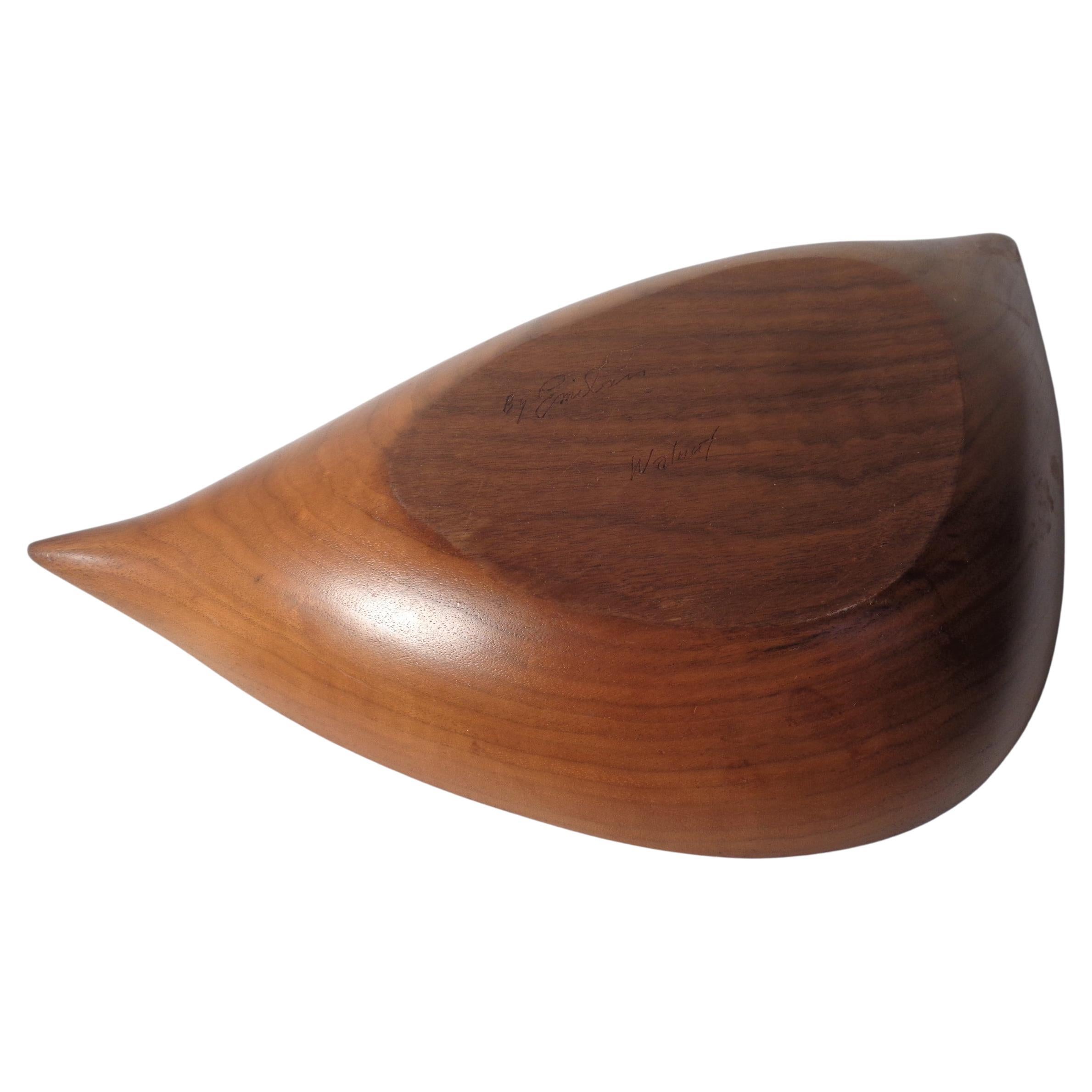 Hand Carved Walnut Free Form Bowl by Emil Milan, 1950's In Good Condition In Rochester, NY