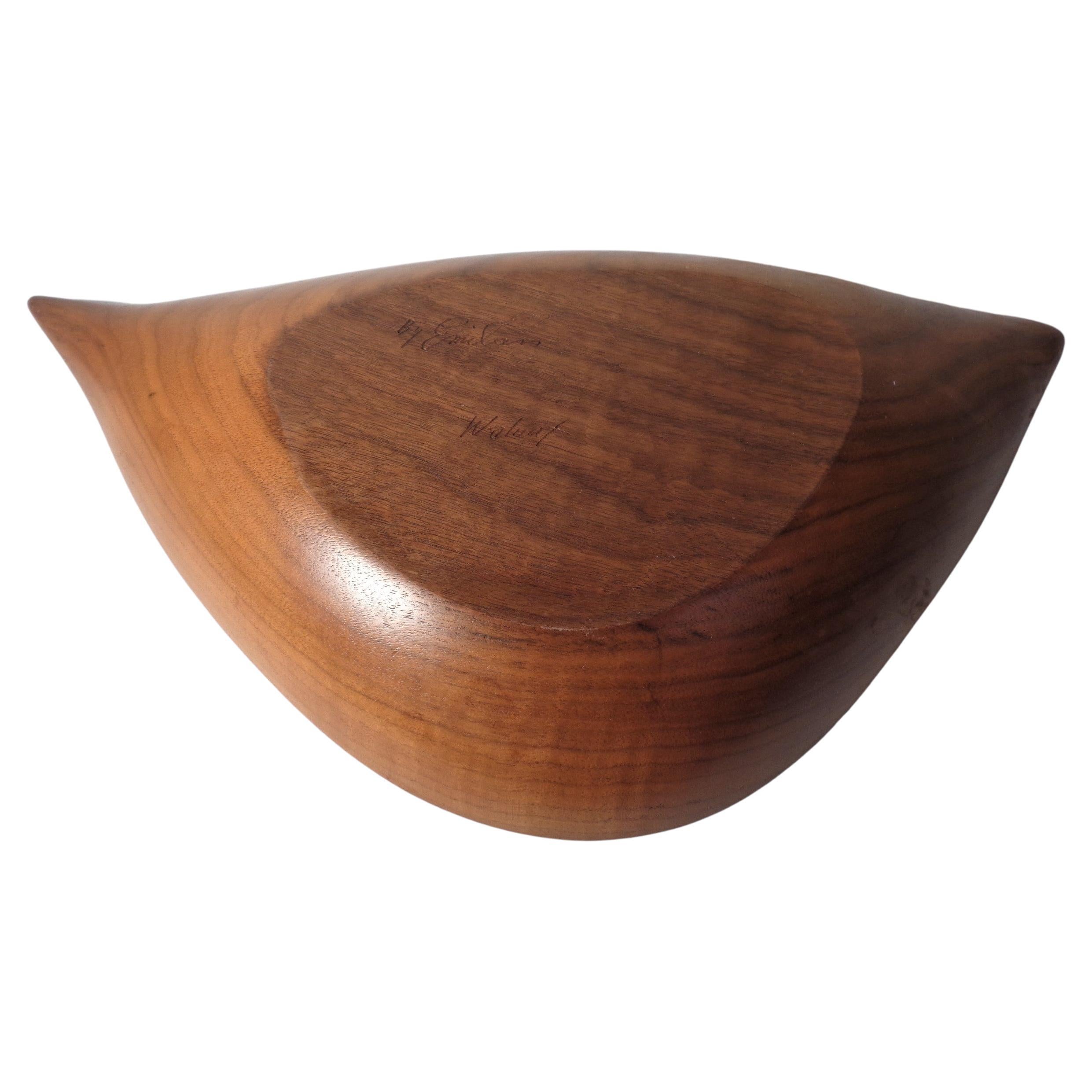 Hand Carved Walnut Free Form Bowl by Emil Milan, 1950's 1