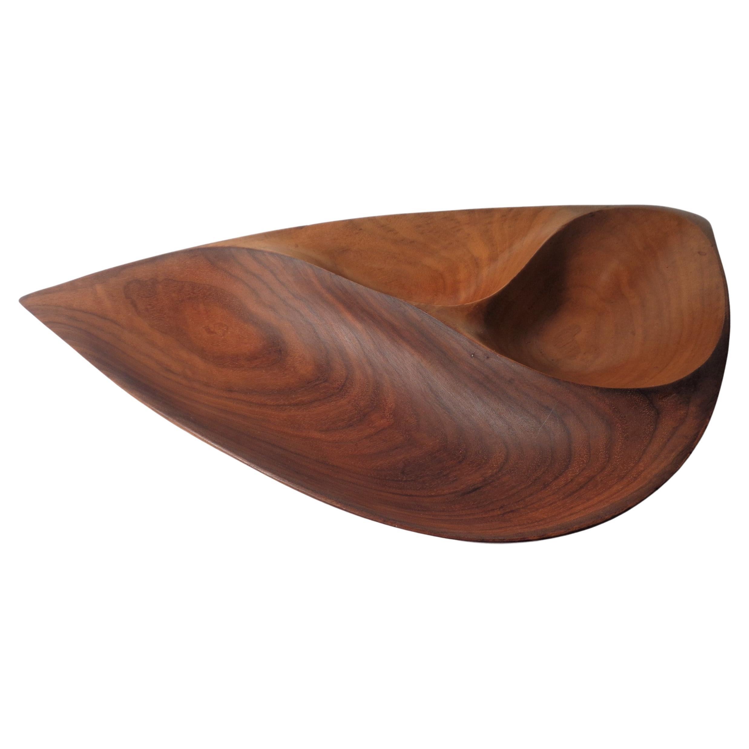 Hand Carved Walnut Free Form Bowl by Emil Milan, 1950's 2