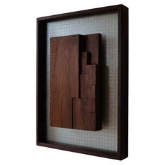 Hand-Carved Walnut & Glass Framed Wall Sculpture "Orografías"