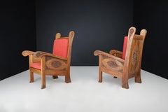 Hand-Carved Walnut High Back Chairs, Indonesia, Early 20th Century