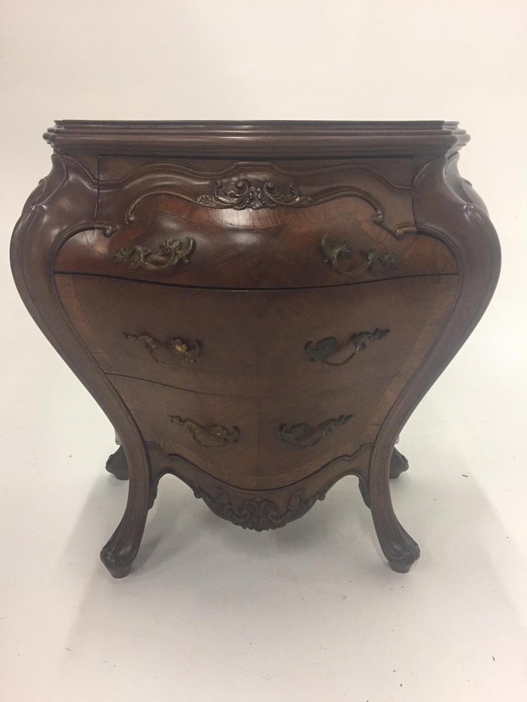 Hand Carved Walnut Italian Bombe Chest For Sale at 1stdibs