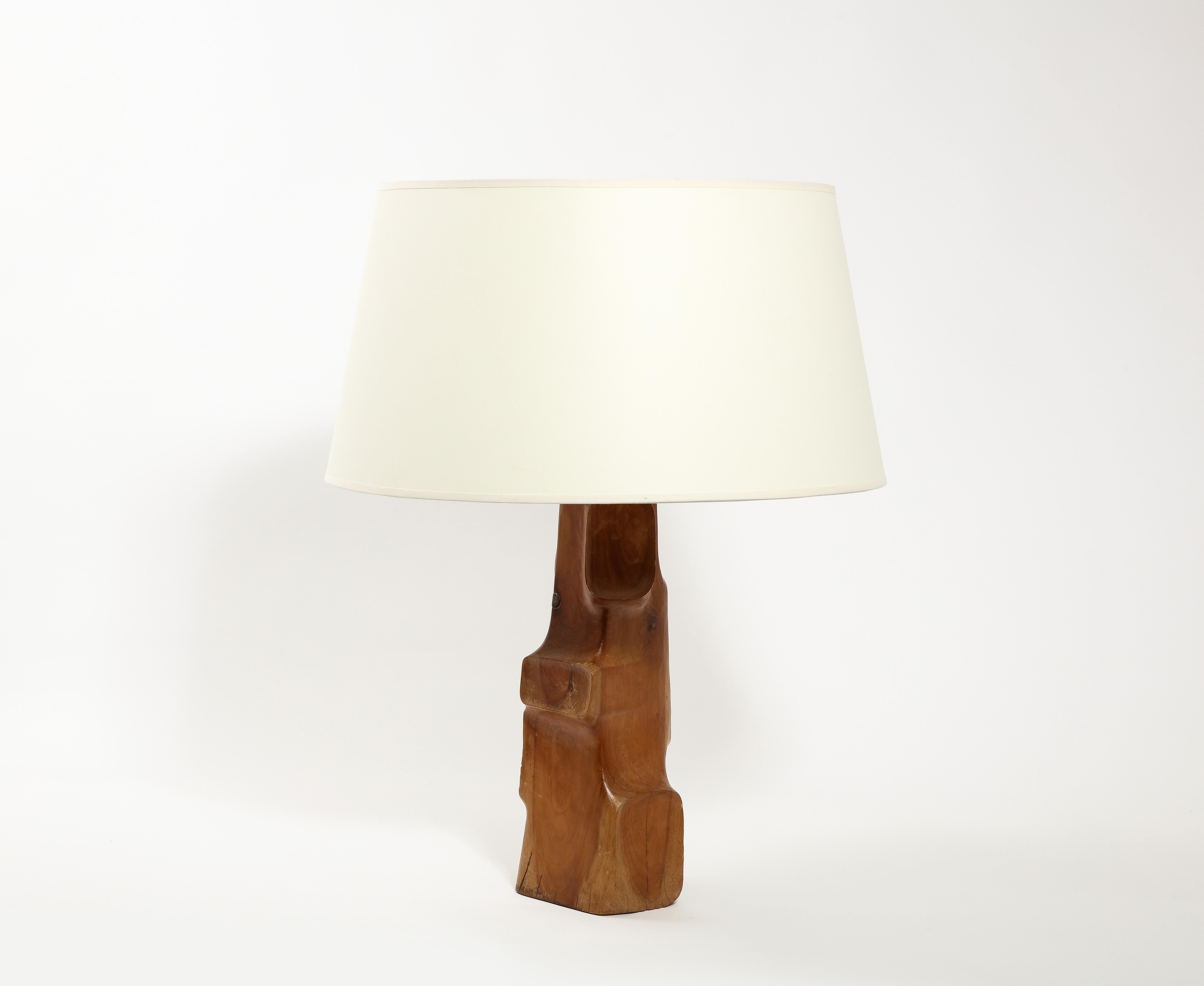 20th Century Hand Carved Walnut Lamp, France 1960's For Sale