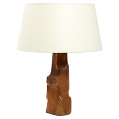 Vintage Hand Carved Walnut Lamp, France 1960's