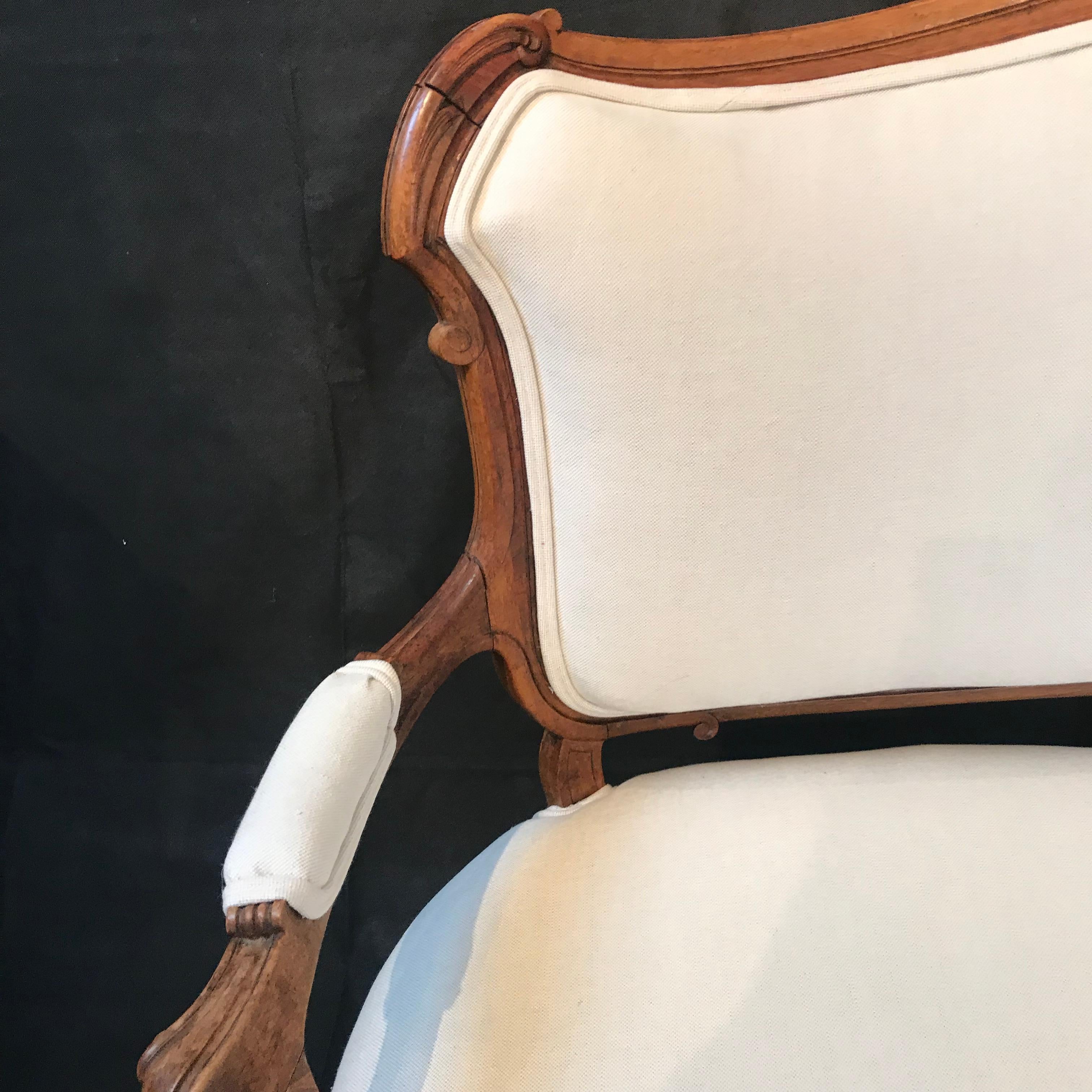 Hand Carved Walnut Louis XV Style Sofa Loveseat 1