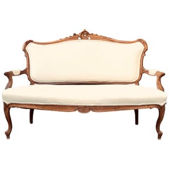 Hand Carved Walnut Louis XV Style Sofa Loveseat