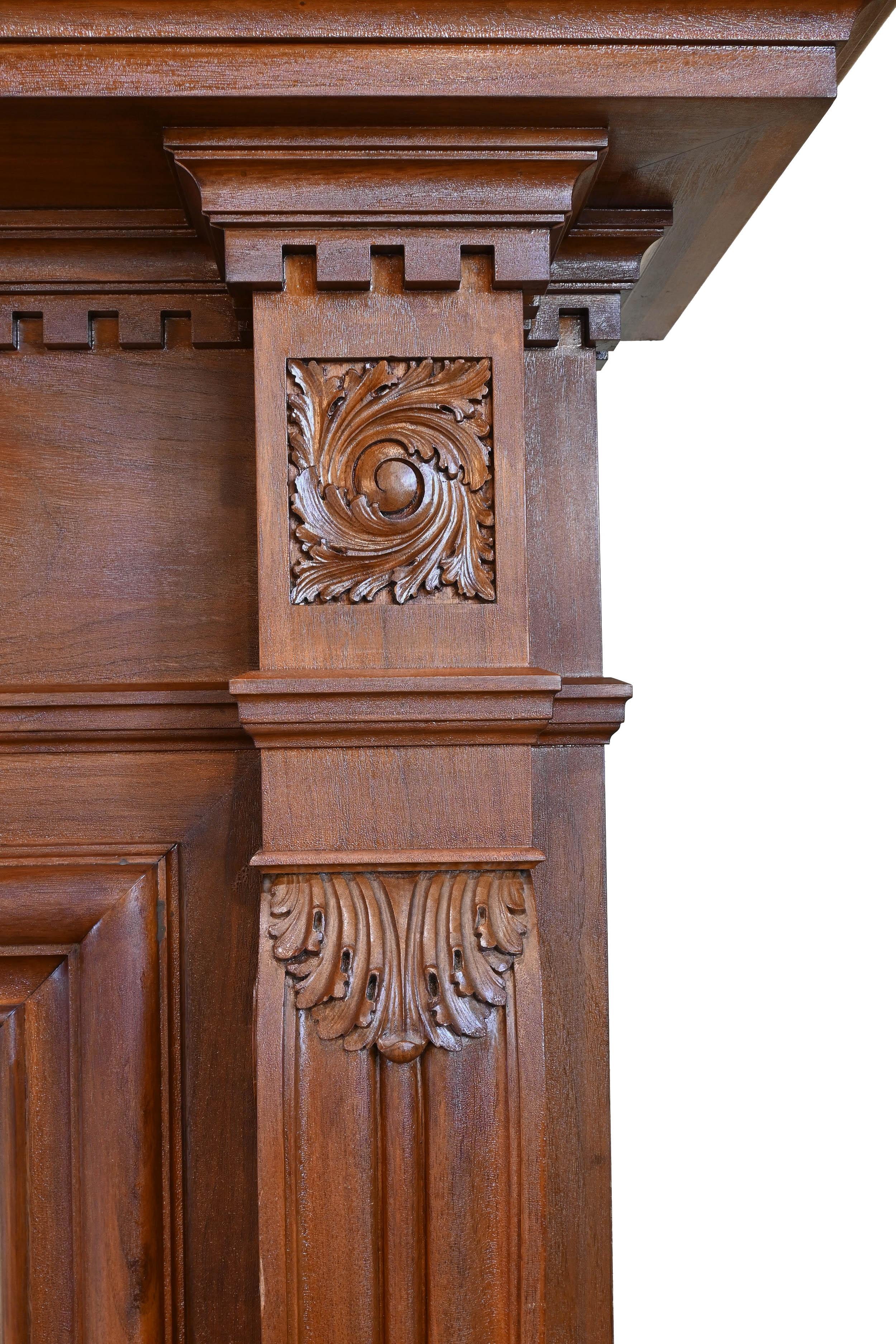 Hand Carved Walnut Mantle with Acanthus and Daisy Centerpiece 8
