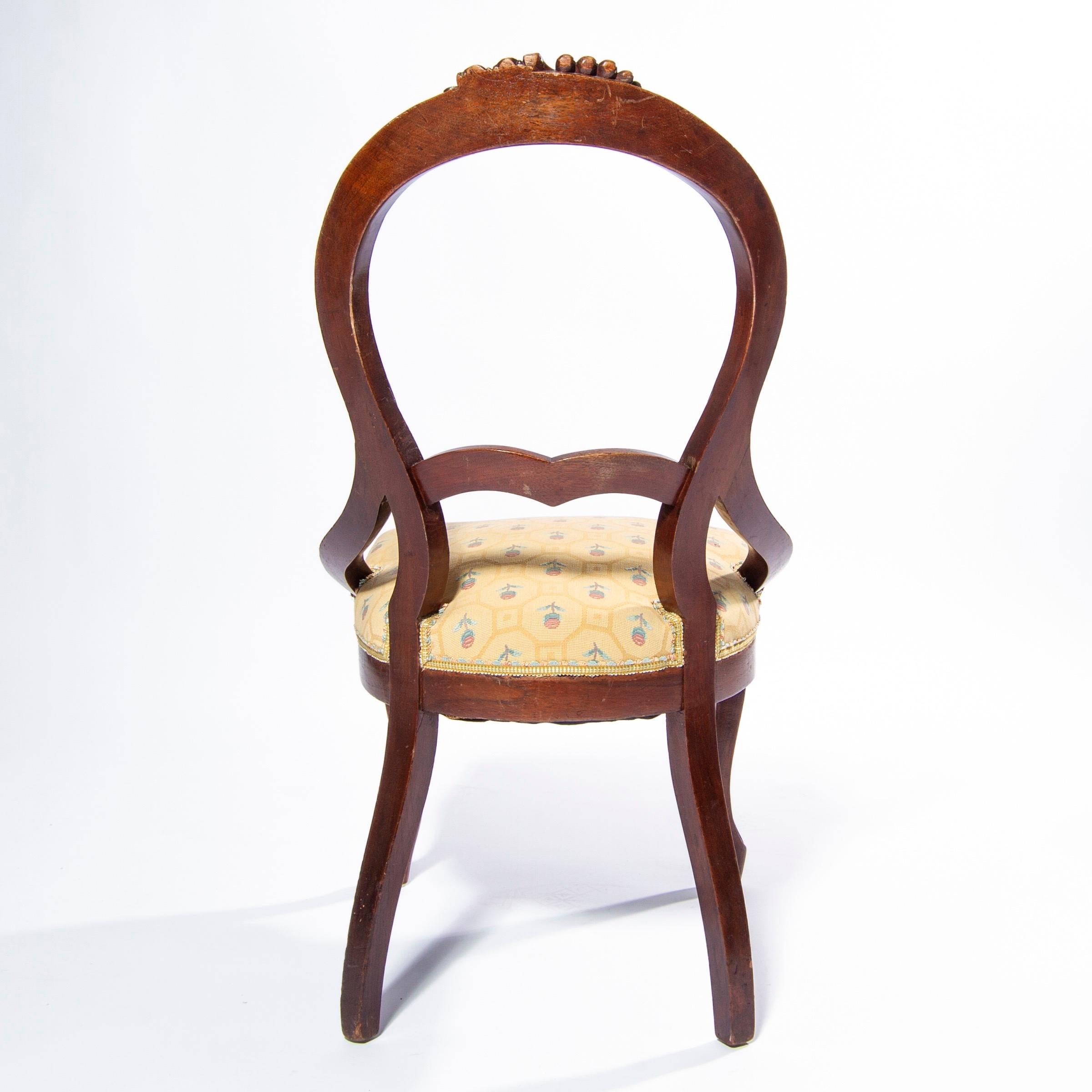 Fabric Hand Carved Walnut Queen Anne Chair with Grape motif, England