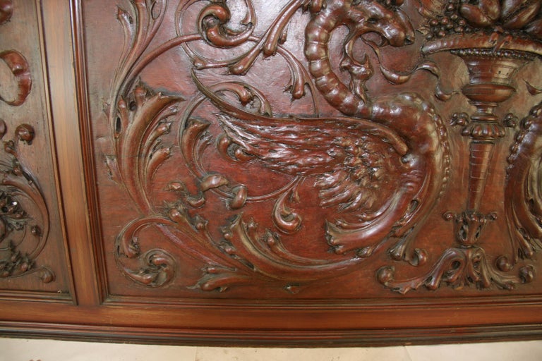  HandCarved Walnut Three Panel Oversized Architectural Element /Headboard 19th C For Sale 8