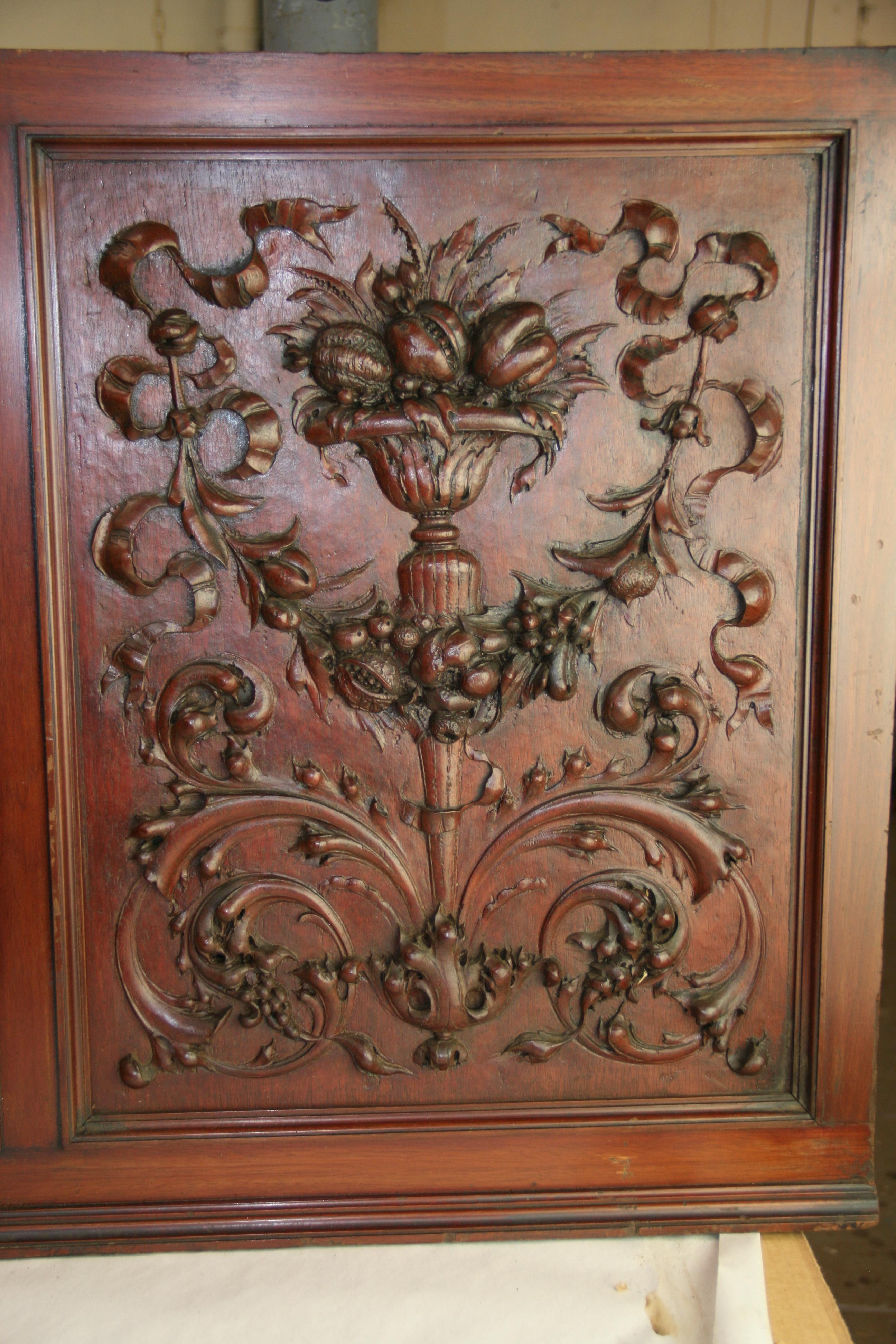  HandCarved Walnut Three Panel Oversized Architectural Element /Headboard 19th C For Sale 9