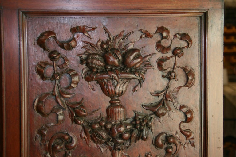 Hand Carved Walnut Three Panel Architectural Element 19th Century For Sale 11