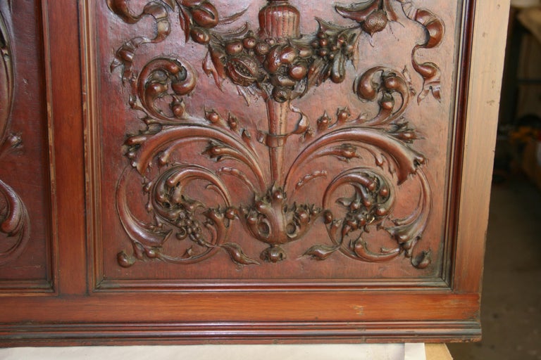  HandCarved Walnut Three Panel Oversized Architectural Element /Headboard 19th C For Sale 11