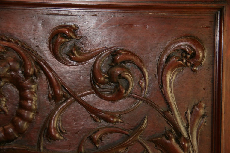  HandCarved Walnut Three Panel Oversized Architectural Element /Headboard 19th C For Sale 12