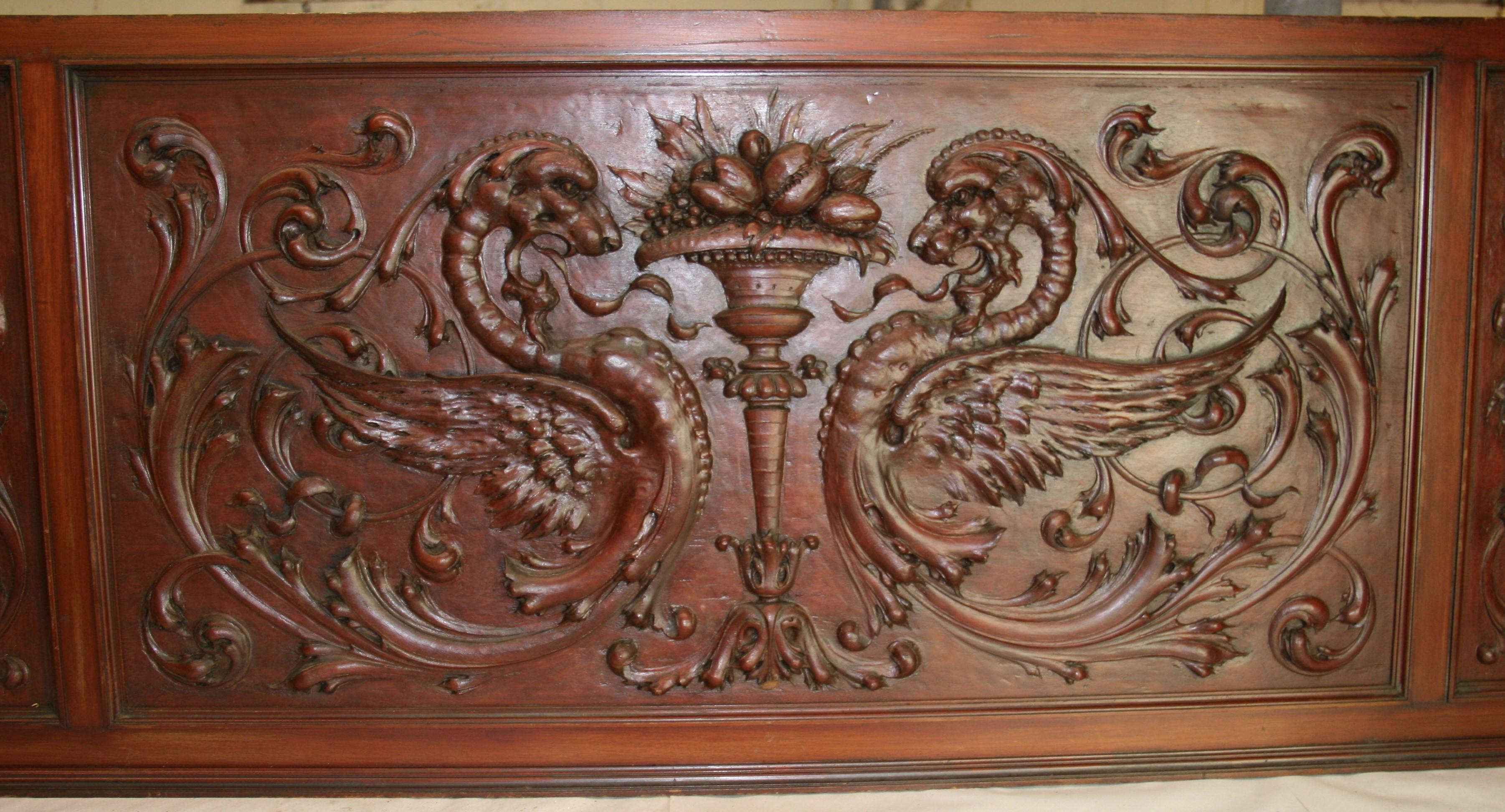  HandCarved Walnut Three Panel Oversized Architectural Element /Headboard 19th C For Sale 15