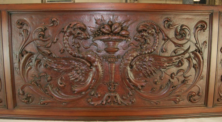 19th Century  HandCarved Walnut Three Panel Oversized Architectural Element /Headboard 19th C For Sale