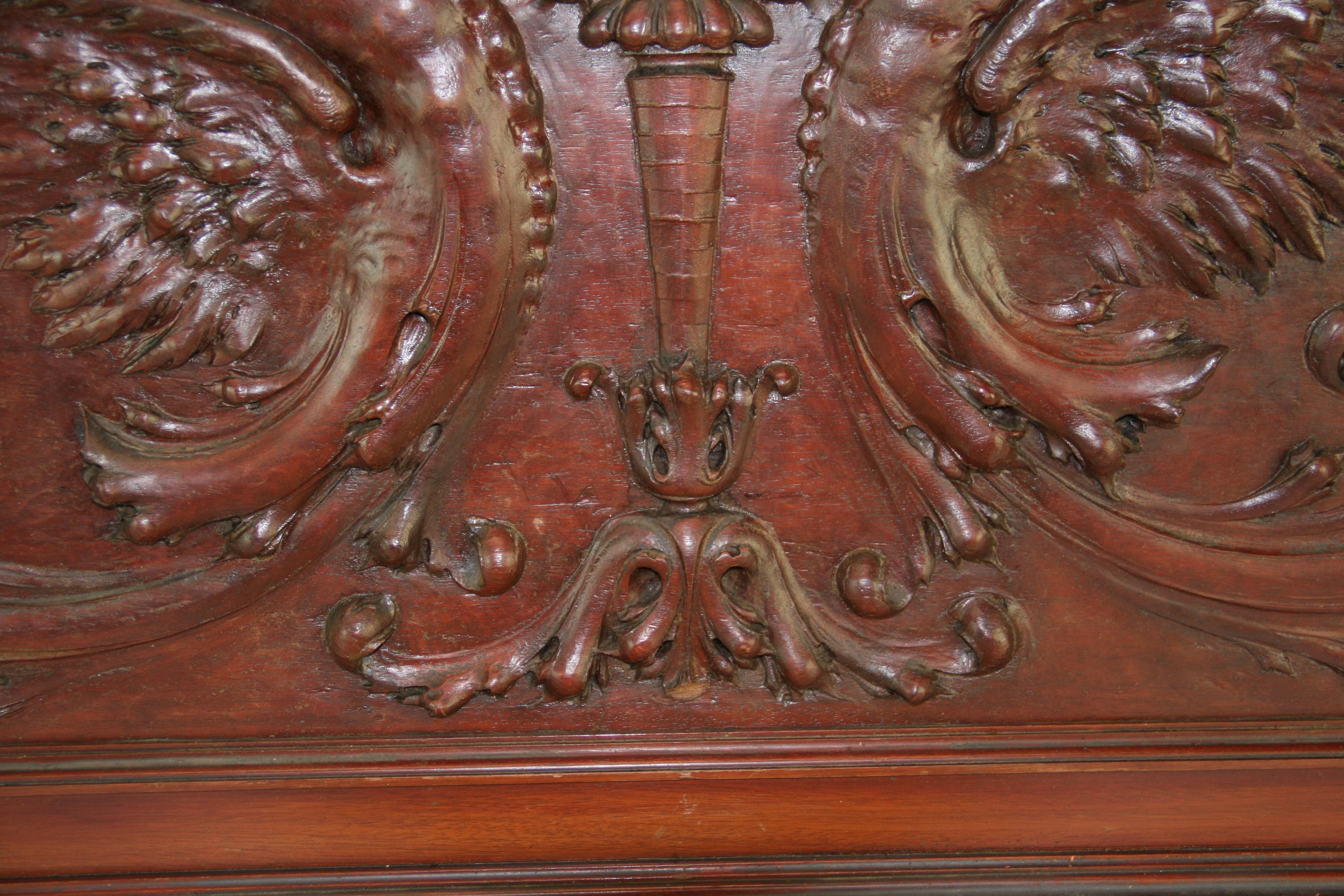HandCarved Walnut Three Panel Oversized Architectural Element /Headboard 19th C 1
