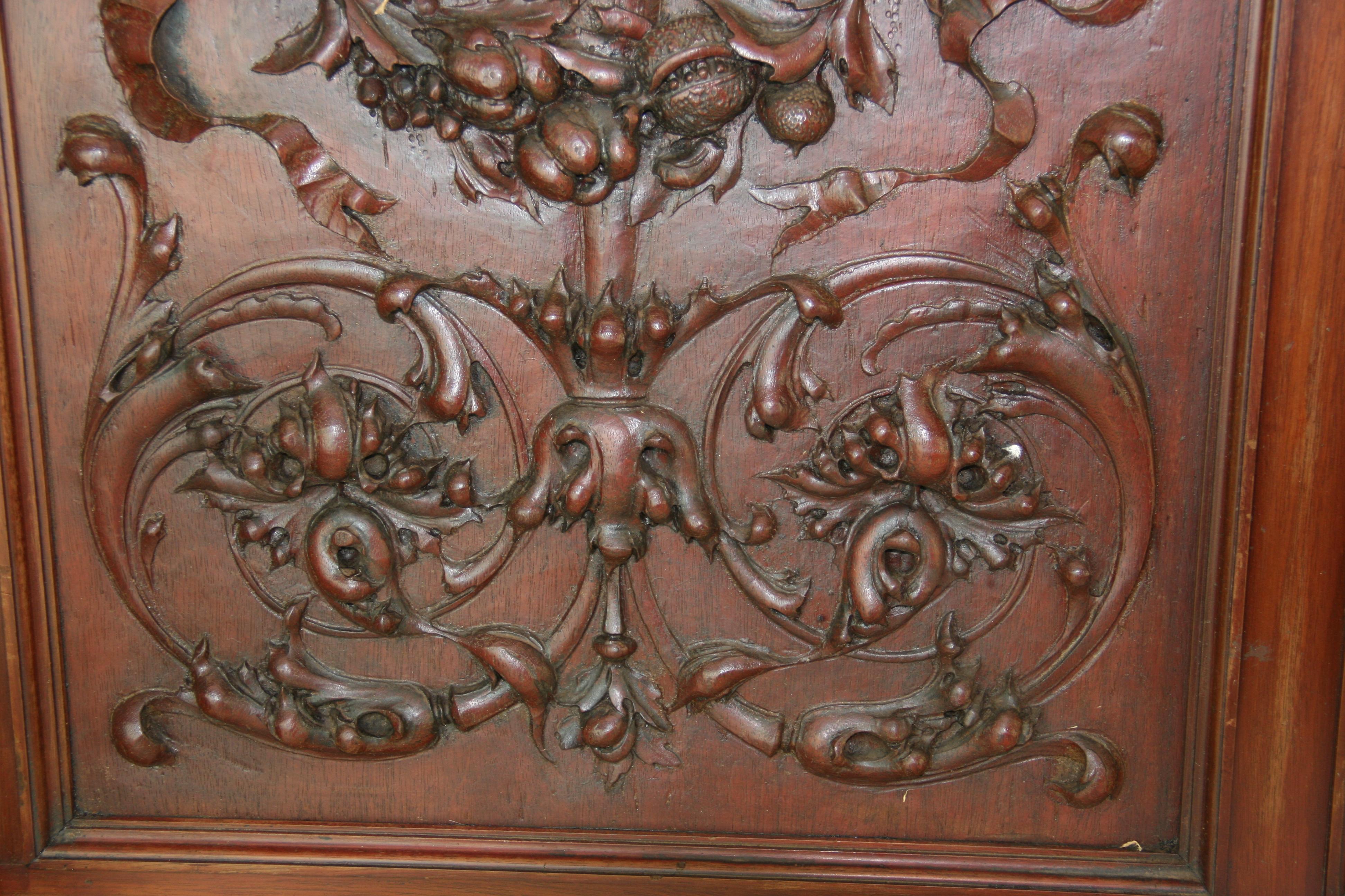  HandCarved Walnut Three Panel Oversized Architectural Element /Headboard 19th C For Sale 3