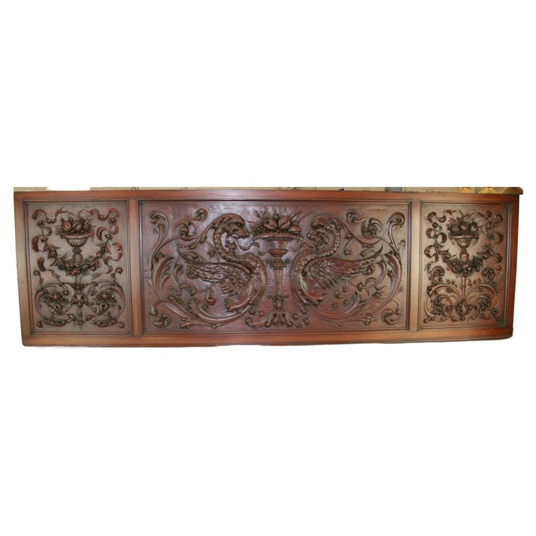 Hand-Carved  HandCarved Walnut Three Panel Oversized Architectural Element /Headboard 19th C For Sale
