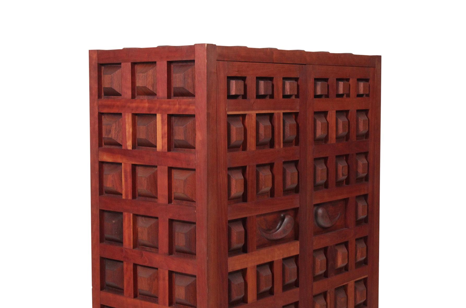 Mid-20th Century Hand Carved Wardrobe Cabinet by Studio Craftsman Sam Forrest, 1960s For Sale