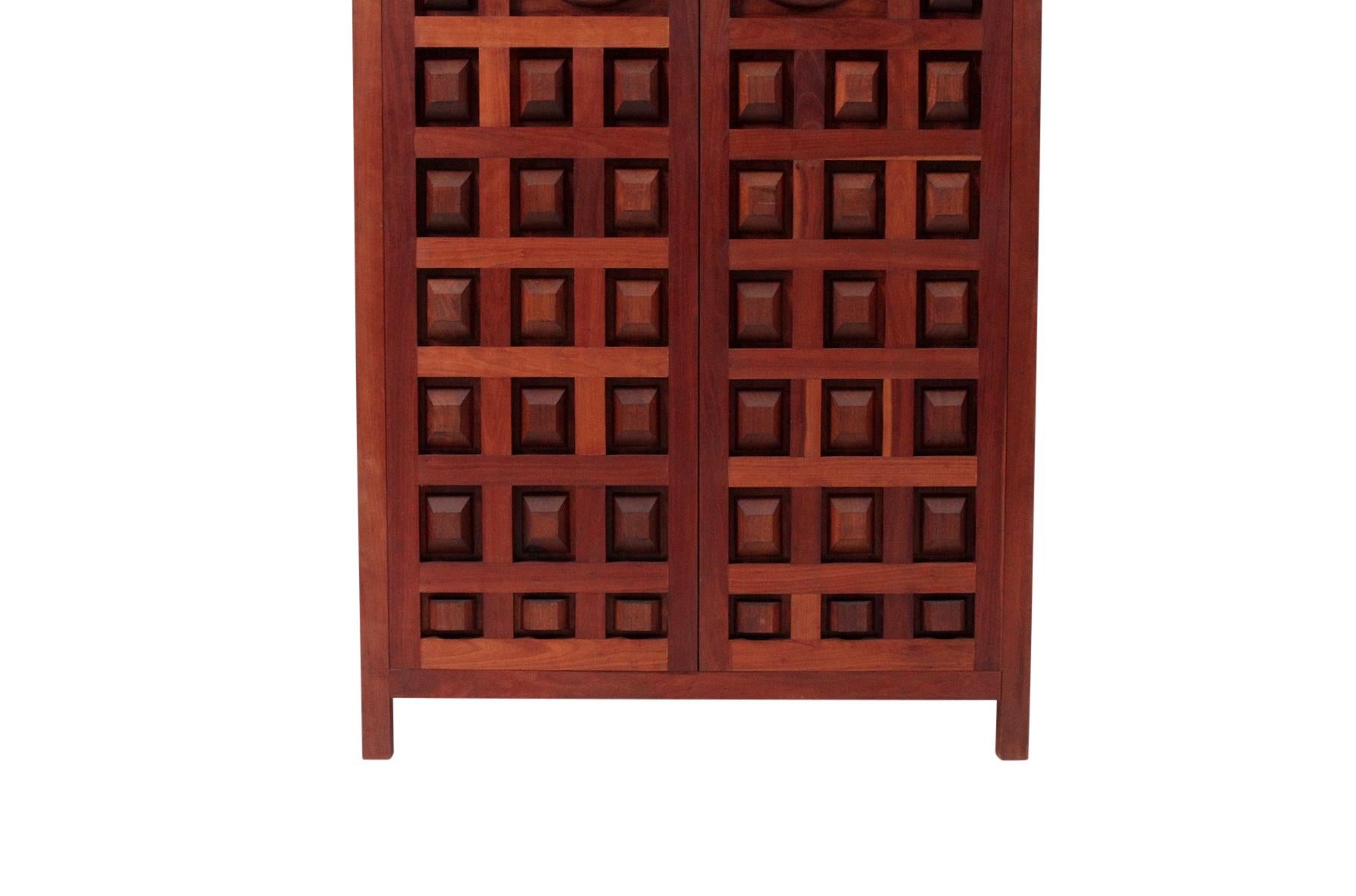 Walnut Hand Carved Wardrobe Cabinet by Studio Craftsman Sam Forrest, 1960s For Sale