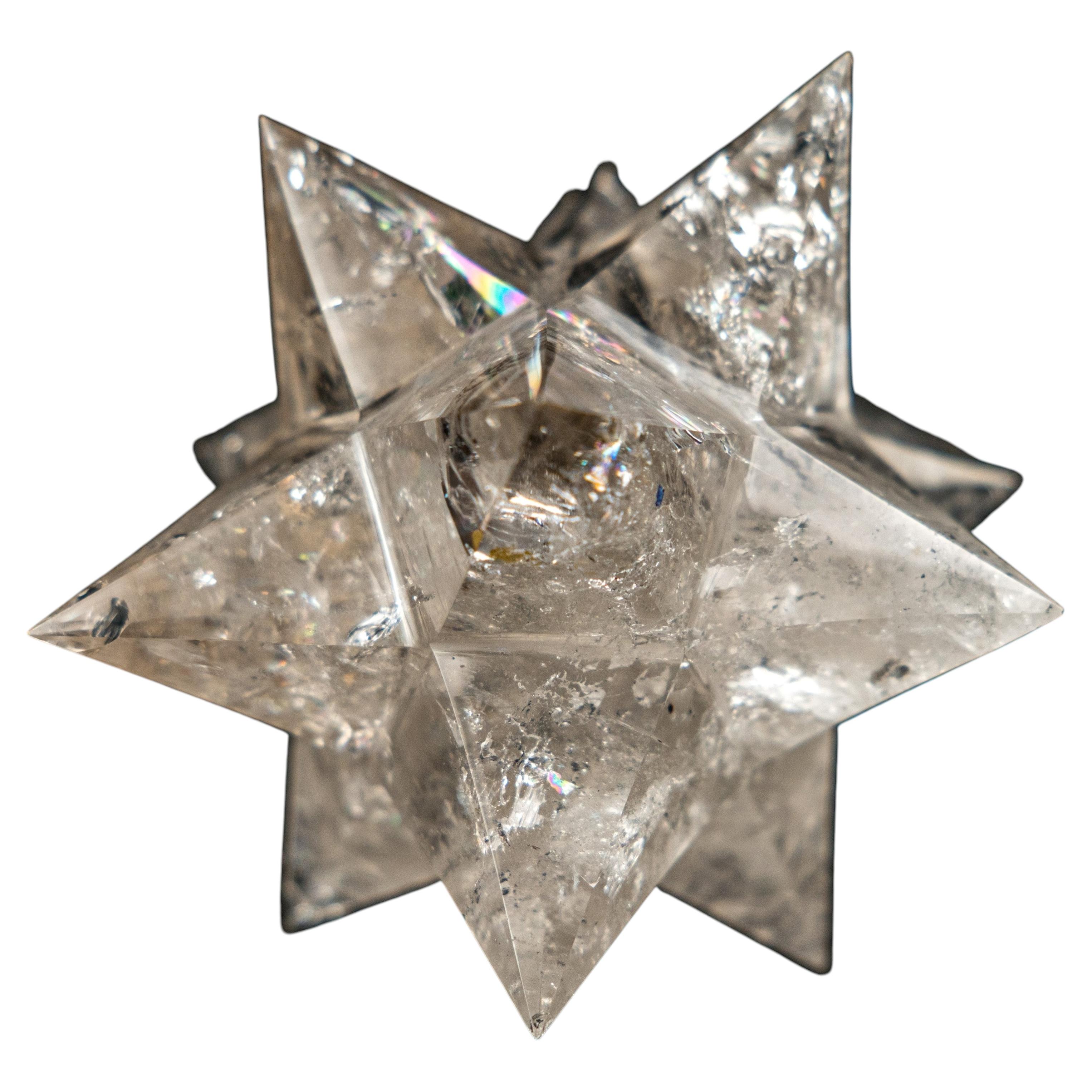 Hand-Carved Water-Clear Lemurian Quartz Merkaba Star