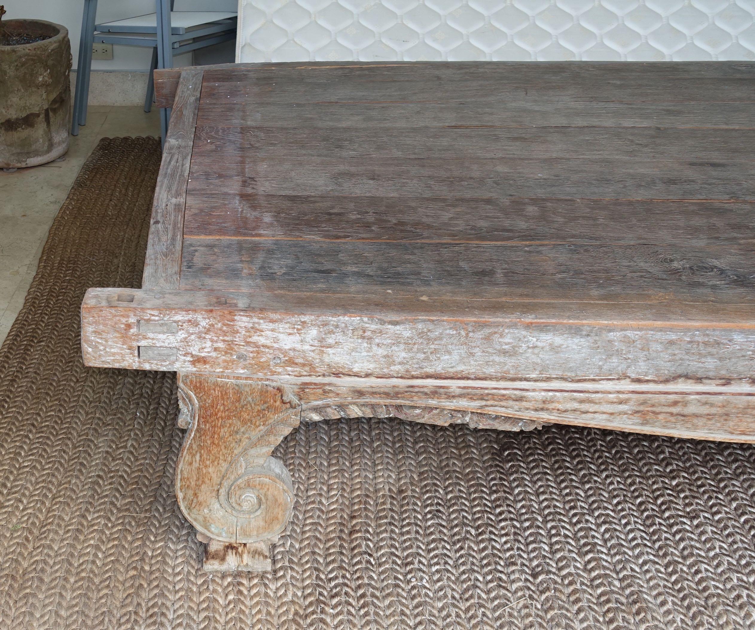 Hand Carved Weathered Teak Platform Bed, 19th Century, Bali In Good Condition In New York, NY