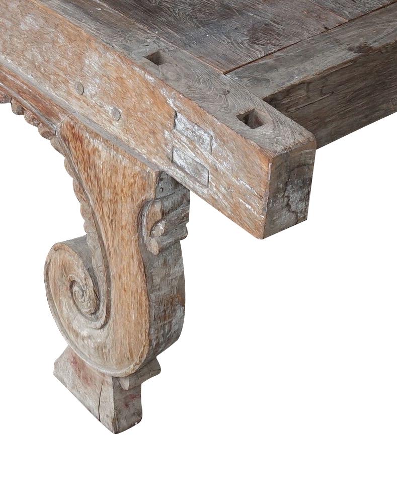 Hand-Carved Hand Carved Weathered Teak Platform Bed, 19th Century, Bali