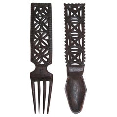 Hand Carved Welsh Love Spoon and Fork 1940s