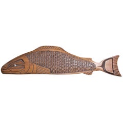 Hand Carved West Coast Haida Cedar Wood Salmon Wall Hanging or Sculpture