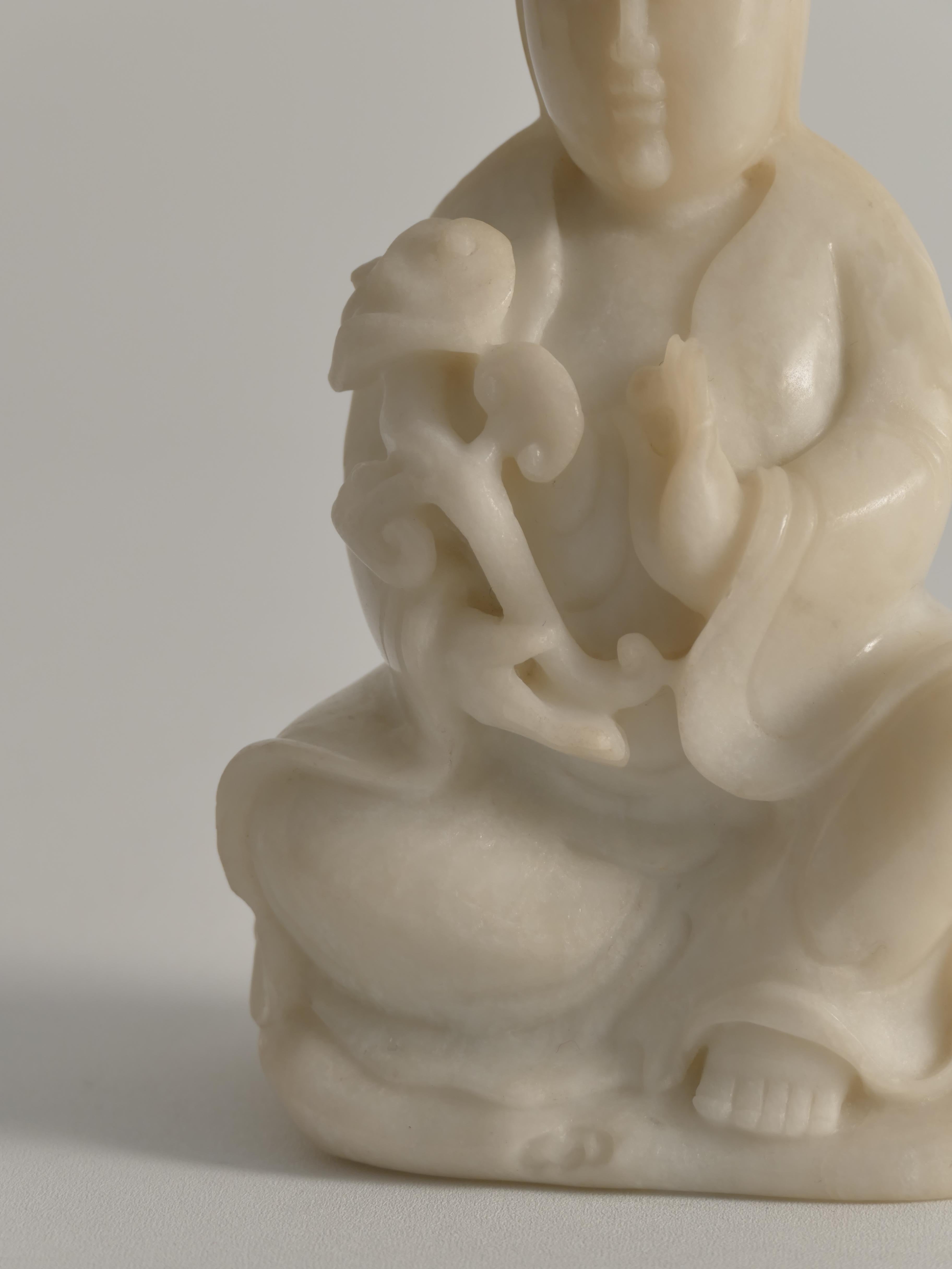 Hand-Carved White Alabaster Figure of Guanyin, China, Early 20th Century For Sale 15